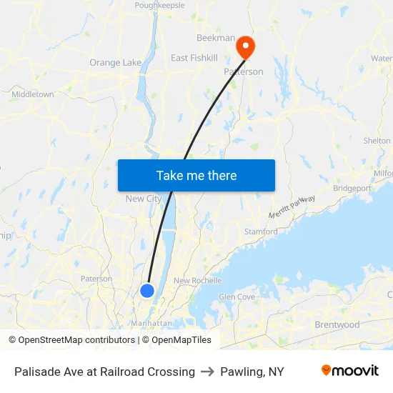 Palisade Ave at Railroad Crossing to Pawling, NY map