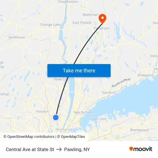 Central Ave at State St to Pawling, NY map
