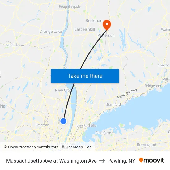 Massachusetts Ave at Washington Ave to Pawling, NY map