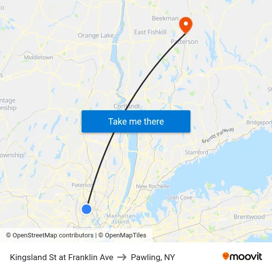 Kingsland St at Franklin Ave to Pawling, NY map
