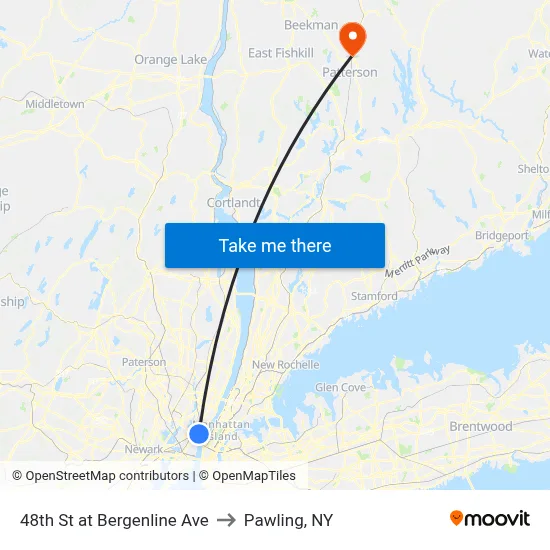 48th St at Bergenline Ave to Pawling, NY map