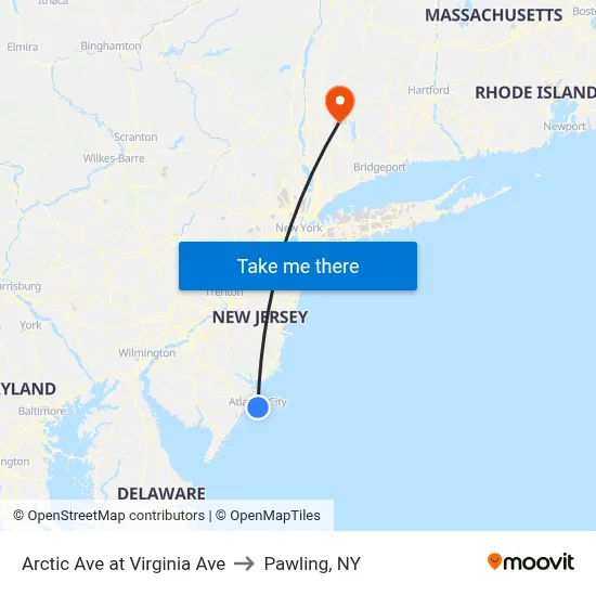 Arctic Ave at Virginia Ave to Pawling, NY map