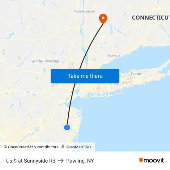 Us-9 at Sunnyside Rd to Pawling, NY map