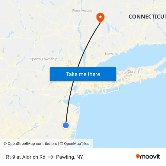 Rt-9 at Aldrich Rd to Pawling, NY map
