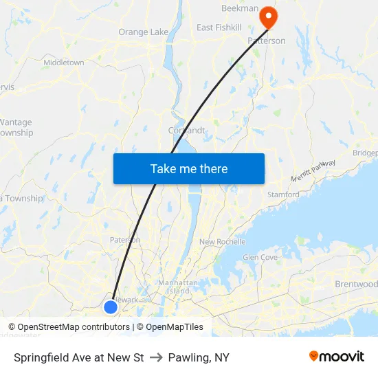 Springfield Ave at New St to Pawling, NY map