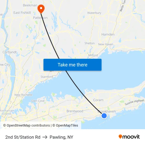 2nd St/Station Rd to Pawling, NY map