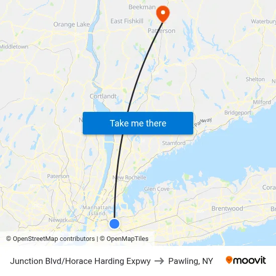 Junction Blvd/Horace Harding Expwy to Pawling, NY map
