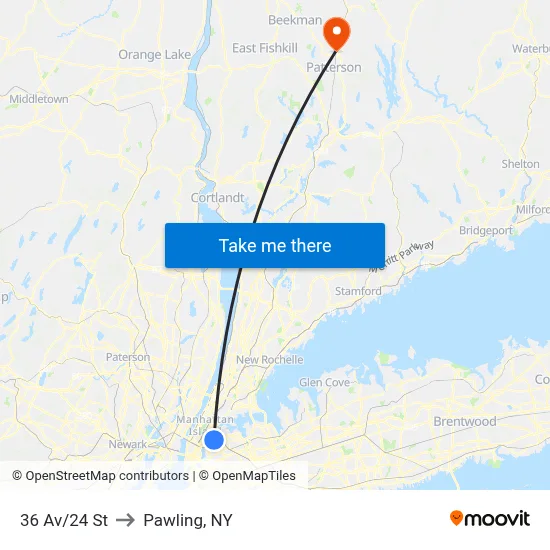 36 Av/24 St to Pawling, NY map