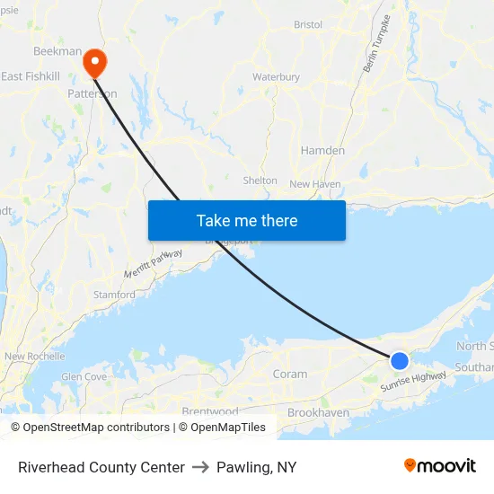 Riverhead County Center to Pawling, NY map