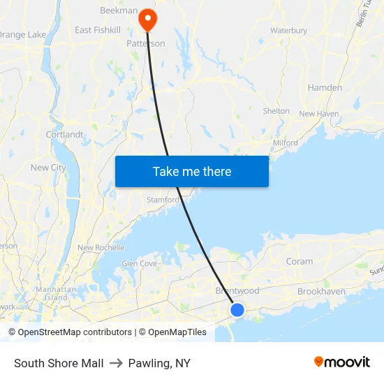 South Shore Mall to Pawling, NY map