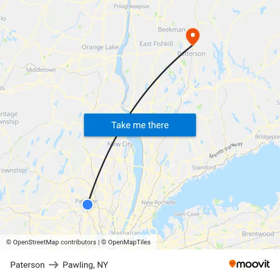 Paterson to Pawling, NY map