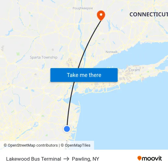 Lakewood Bus Terminal to Pawling, NY map
