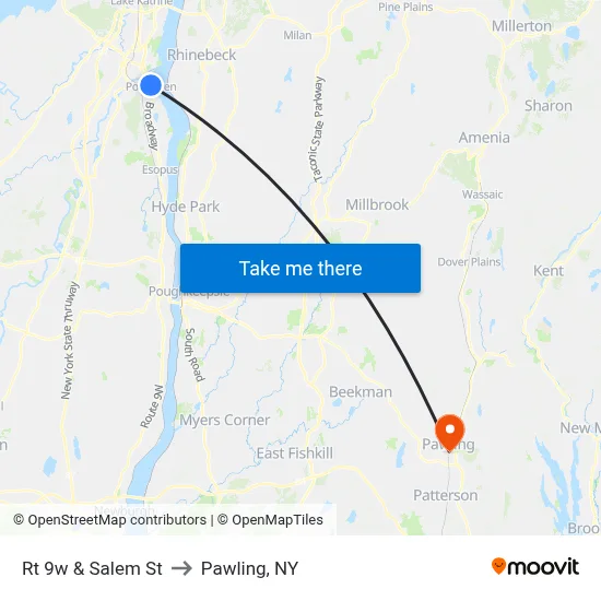 Rt 9w & Salem St to Pawling, NY map