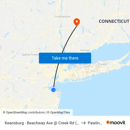 Keansburg -  Beachway Ave @ Creek Rd (Northbound) to Pawling, NY map