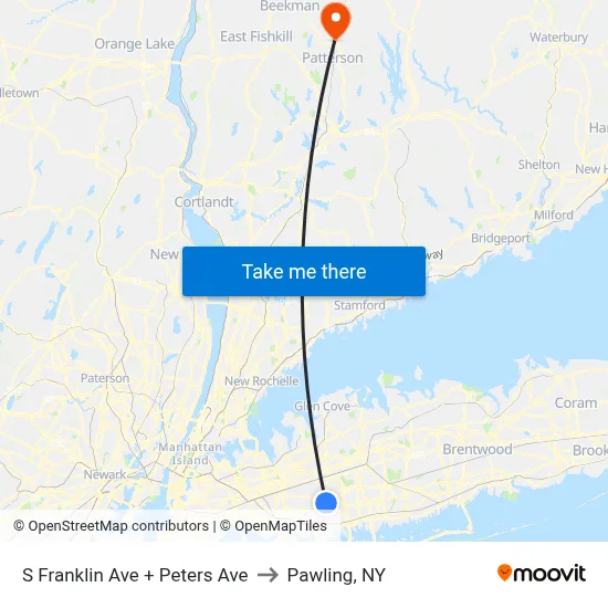 S Franklin Ave + Peters Ave to Pawling, NY map
