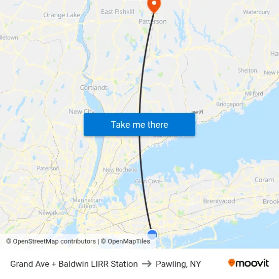Grand Ave + Baldwin LIRR Station to Pawling, NY map