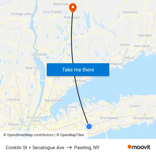 Conklin St + Secatogue Ave to Pawling, NY map