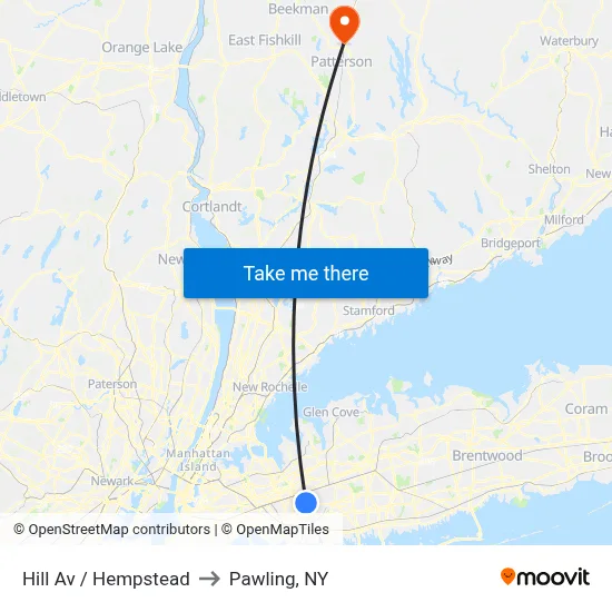 Hill Av / Hempstead to Pawling, NY map