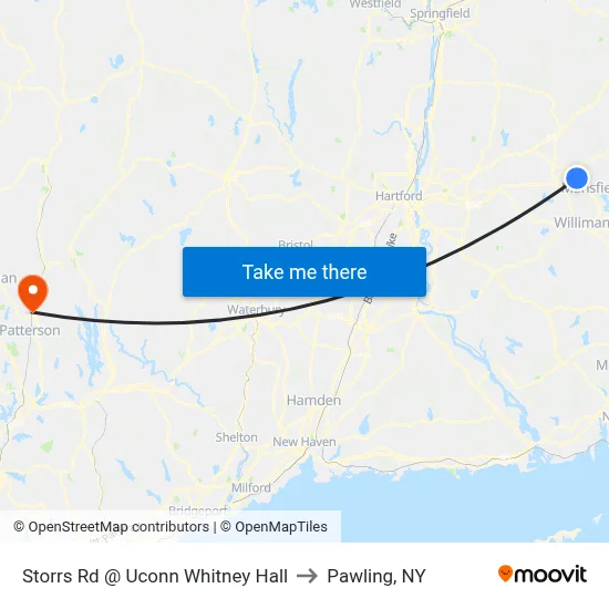 Storrs Rd @ Uconn Whitney Hall to Pawling, NY map