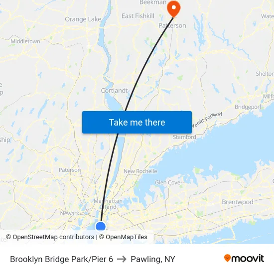 Brooklyn Bridge Park/Pier 6 to Pawling, NY map