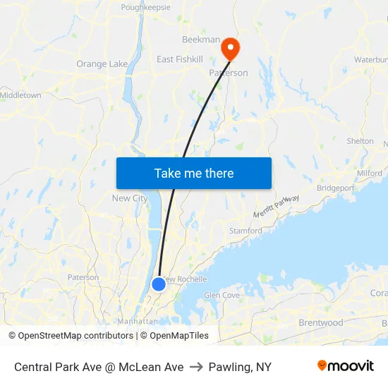 Central Park Ave @ McLean Ave to Pawling, NY map