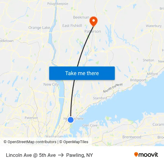 Lincoln Ave @ 5th Ave to Pawling, NY map