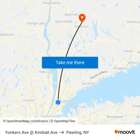 Yonkers Ave @ Kimball Ave to Pawling, NY map