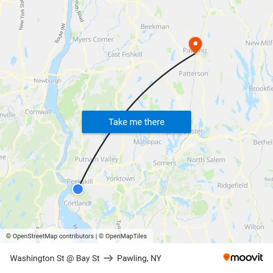 Washington St @ Bay St to Pawling, NY map