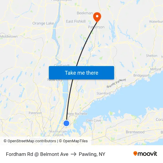 Fordham Rd @ Belmont Ave to Pawling, NY map