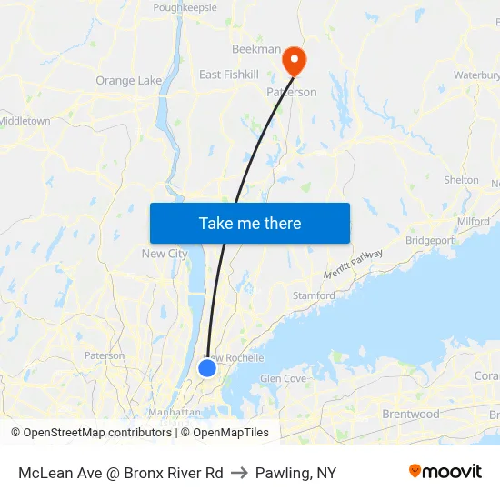 McLean Ave @ Bronx River Rd to Pawling, NY map
