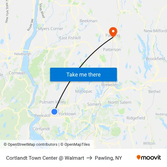 Cortlandt Town Center @ Walmart to Pawling, NY map