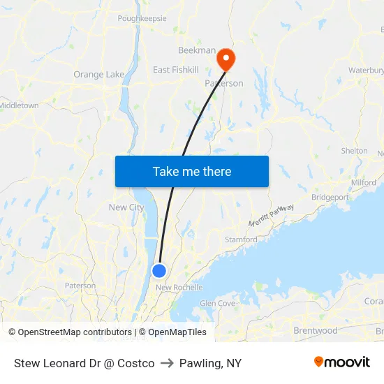 Stew Leonard Dr @ Costco to Pawling, NY map