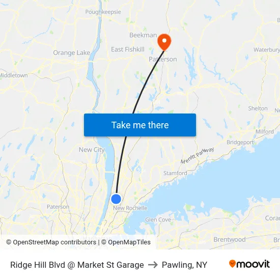 Ridge Hill Blvd @ Market St Garage to Pawling, NY map