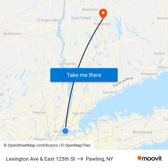 Lexington Ave & East 125th St to Pawling, NY map