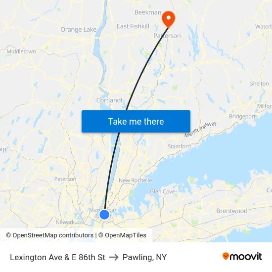 Lexington Ave & E 86th St to Pawling, NY map