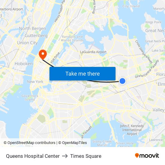 Nyc Health + Hospitals/Queens to Times Square map