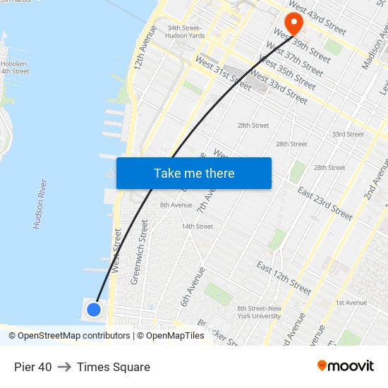 Pier 40 to Times Square map