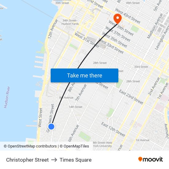 Christopher Street to Times Square map