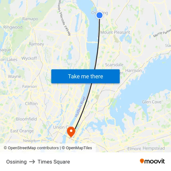 Ossining to Times Square map