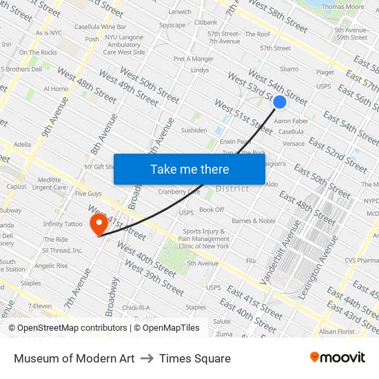 Museum of Modern Art to Times Square map