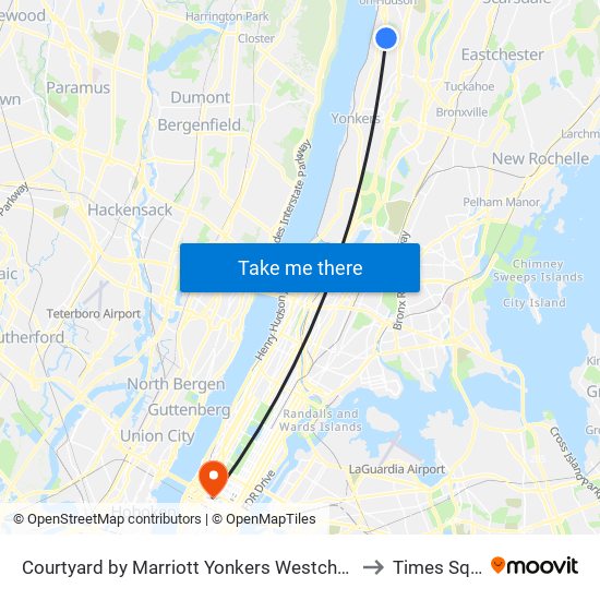 Courtyard by Marriott Yonkers Westchester County to Times Square map