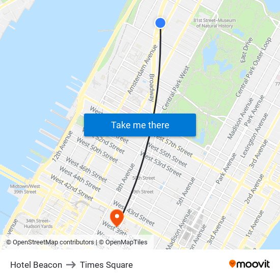 Hotel Beacon to Times Square map