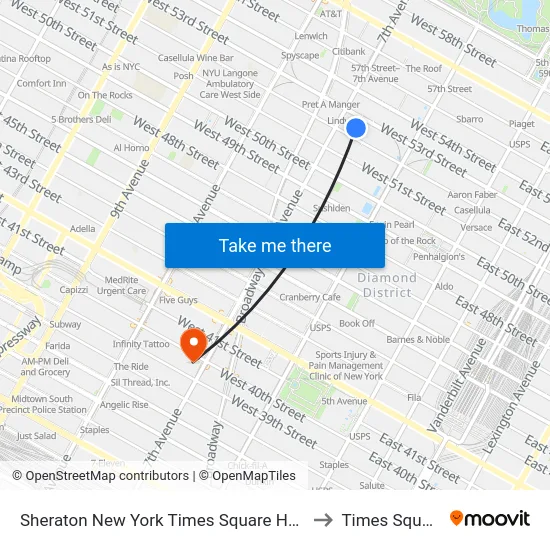 Sheraton New York Times Square Hotel to Times Square map