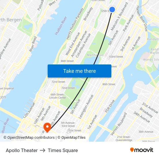 Apollo Theater to Times Square map