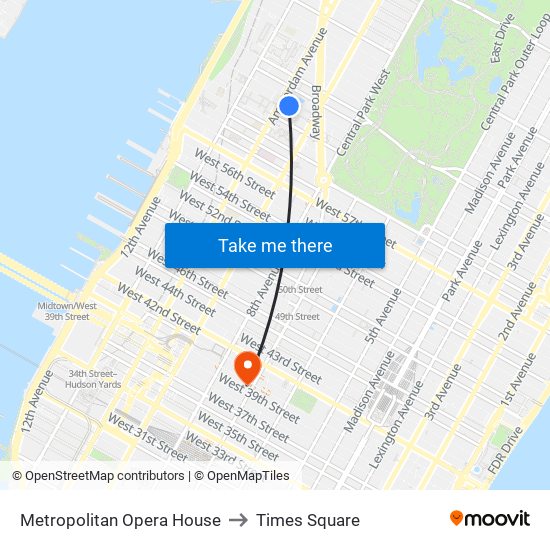 Metropolitan Opera House to Times Square map