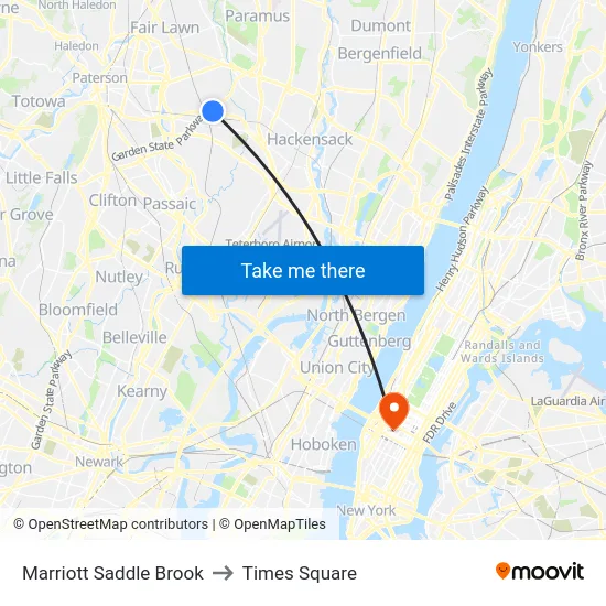 Marriott Saddle Brook to Times Square map