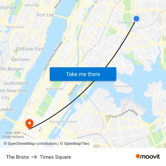 The Bronx to Times Square map