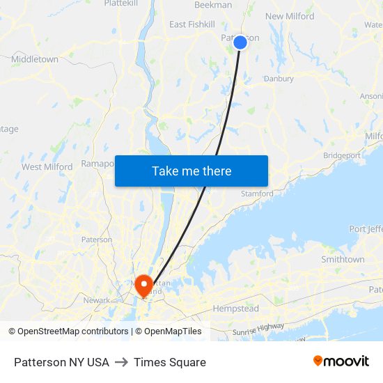 Patterson NY USA to Times Square map