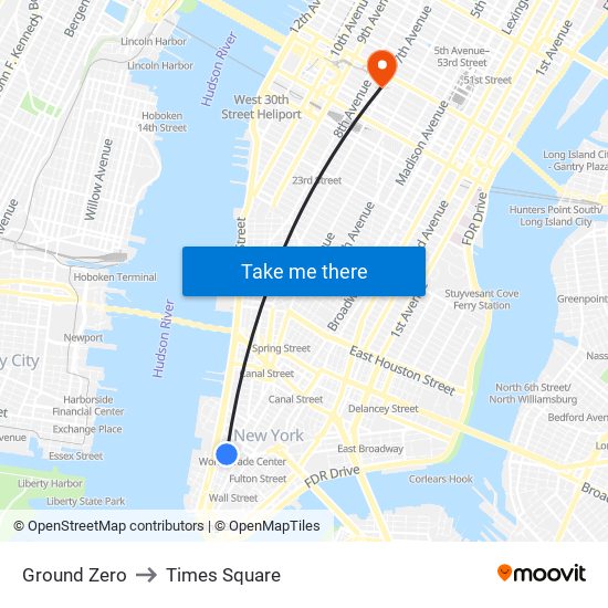 Ground Zero to Times Square map