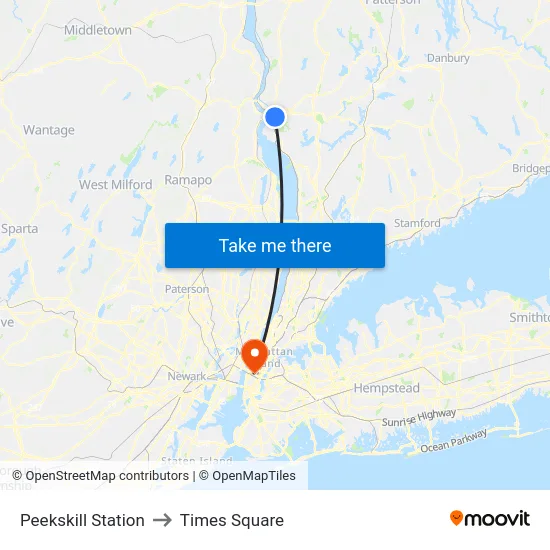 Peekskill Station to Times Square map